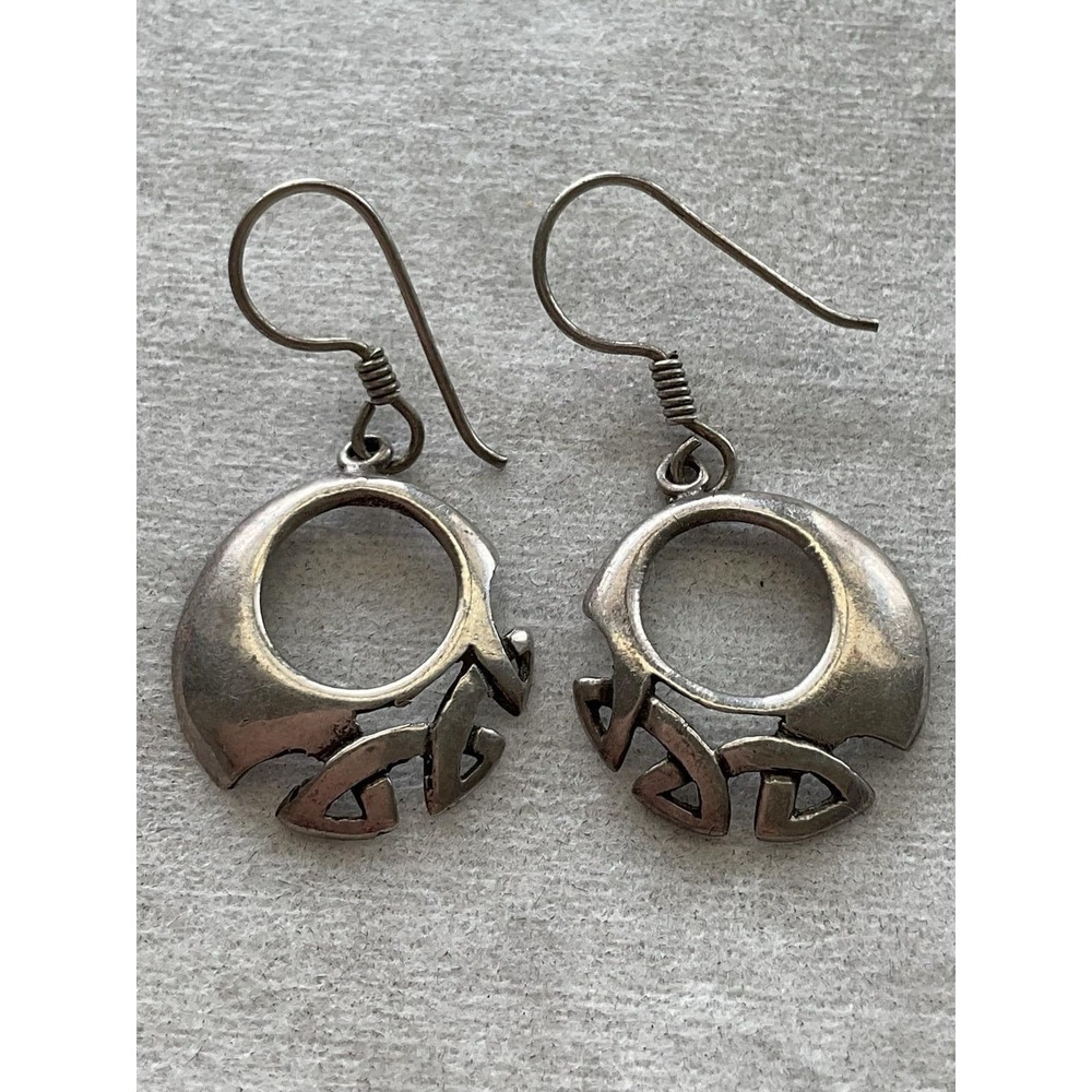 vintage sterling silver Celtic-style earrings Circle Dangle Drop 925 Estate Jewe